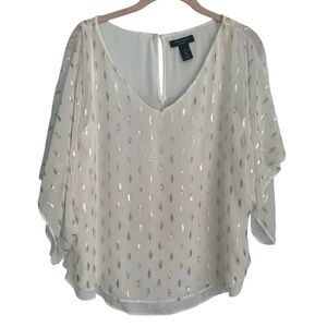 White House Black Market White Gold Foil Lined Layered Blouse Petite Medium
